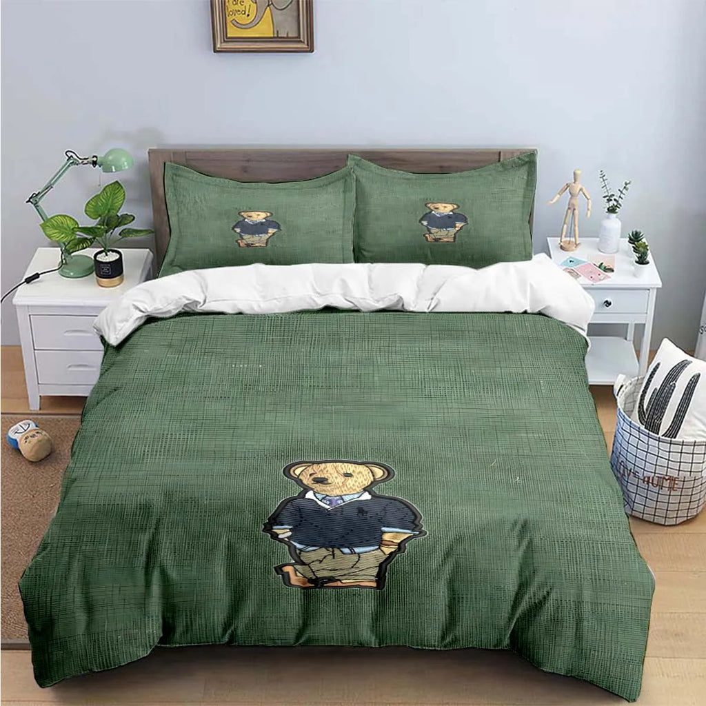 Cute Bear Print Bedding Set – Duvet Cover & Bed Linen, Single to King, Adults & Teens