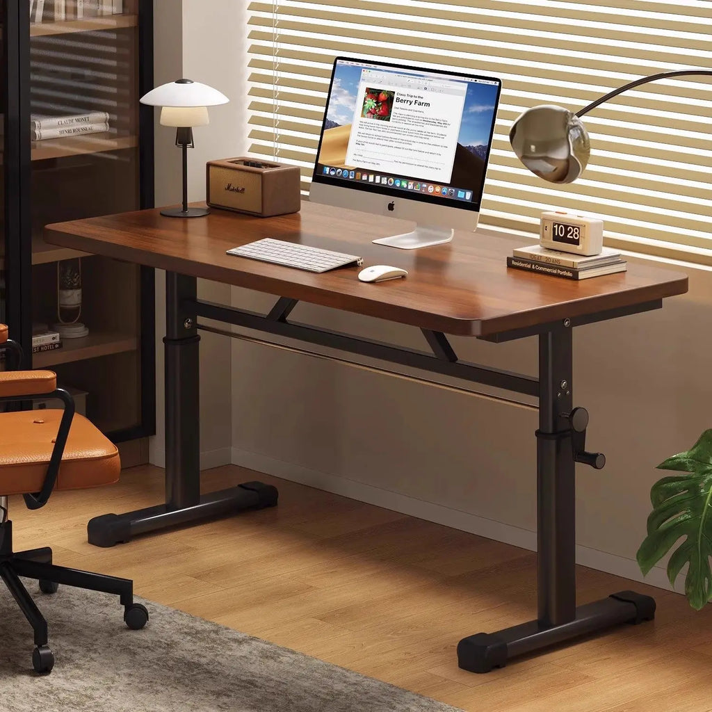 Manual Crank Height-Adjustable Computer Desk — Ergonomic Study Table, 65–95cm, Multiple Finishes