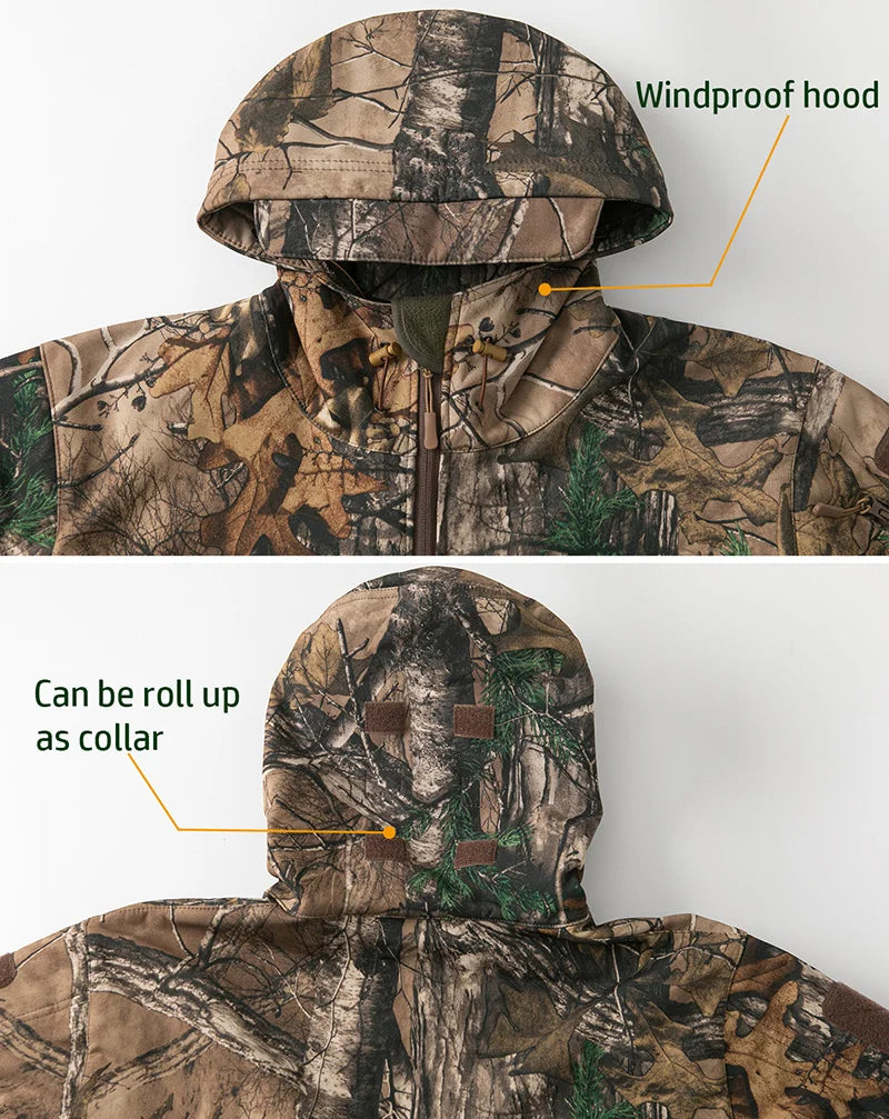 Men's Silent Soft Shell Camouflage Tactical Jacket — Waterproof Fleece Hunting Coat