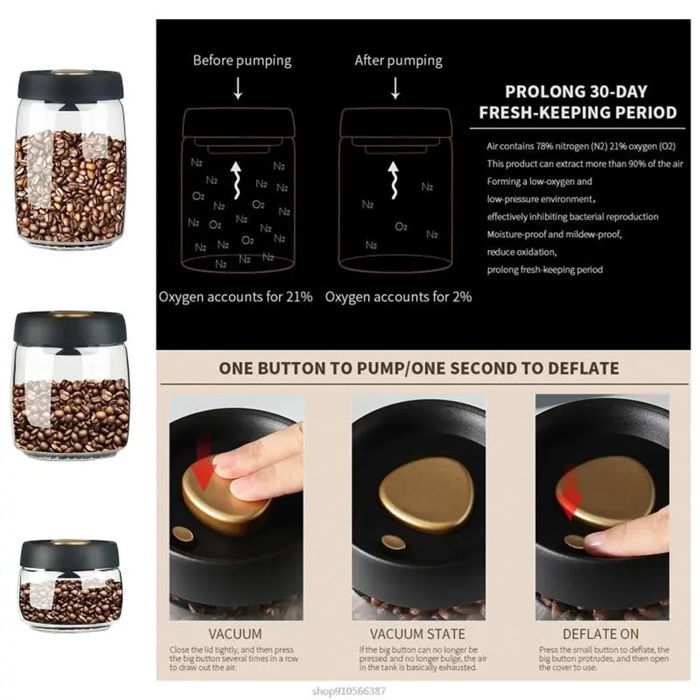 Glass Vacuum Sealed Storage Jar – Airtight Coffee Bean & Tea Canister, Moisture-Proof, 500ml–1800ml