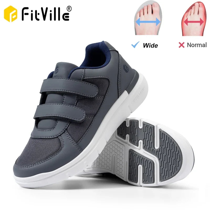 Men's Extra Wide Diabetic Flat Shoes – Orthopedic Wide Fit for Elderly Neuropathy, Swollen Feet & Foot Pain Relief