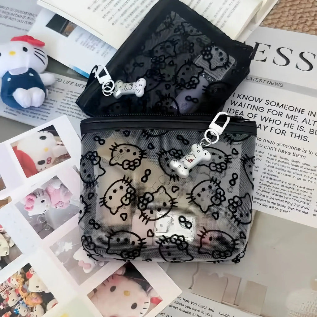 Kawaii Hello Kitty Lace Cosmetic Bag – Cute Vintage Mesh Makeup & Coin Purse Gift