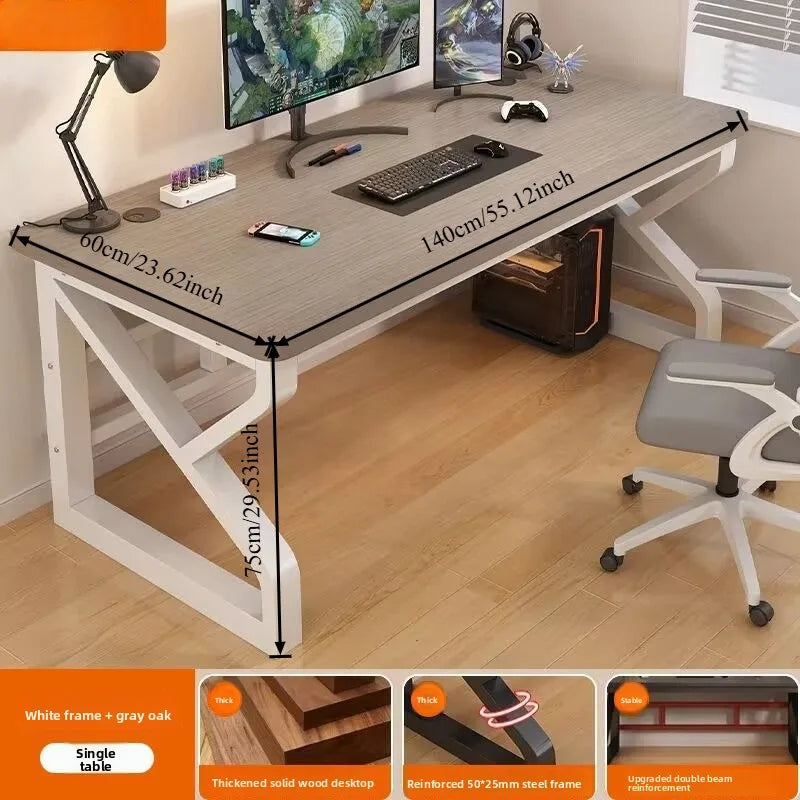 Solid Wood Core Gaming & Home Office Desk — E0 Eco-Friendly, Dual Cable Management, Multiple Sizes & Styles