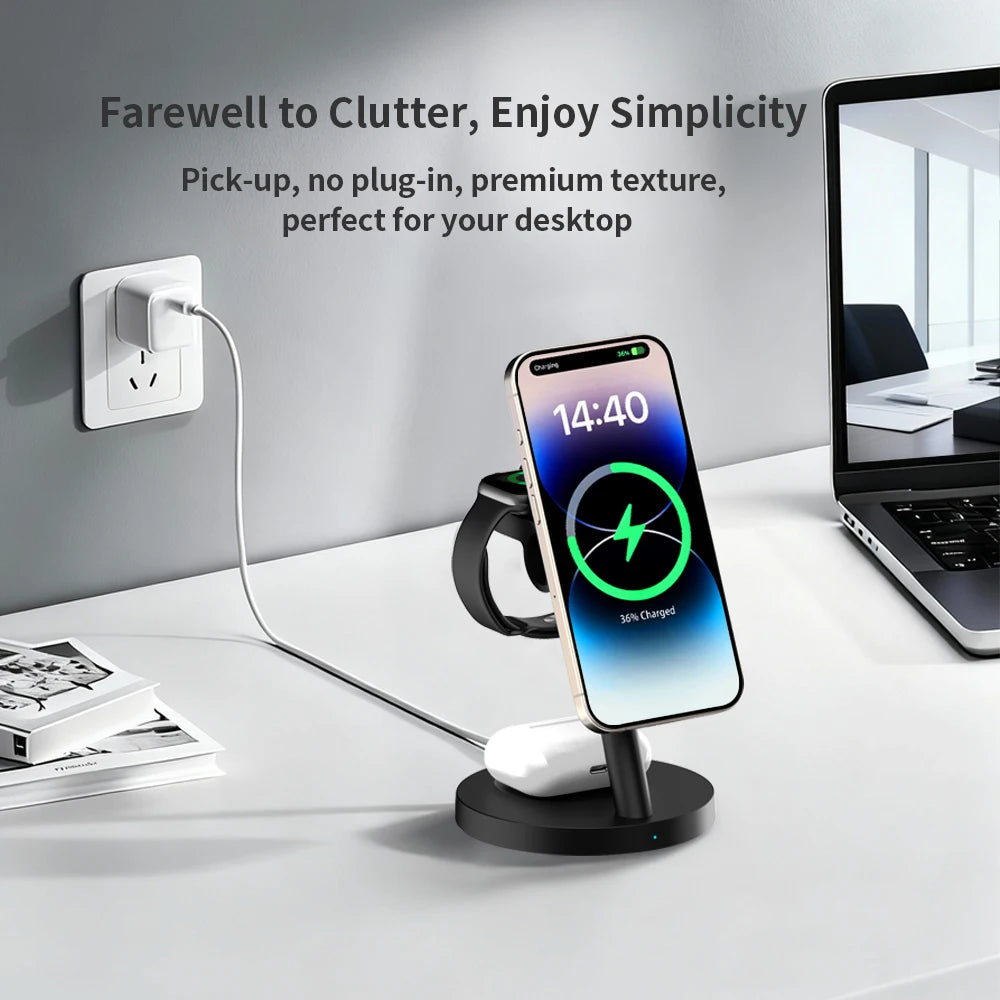 25W Qi2.2 Magnetic 3-in-1 Wireless Charging Station for iPhone & Apple Watch