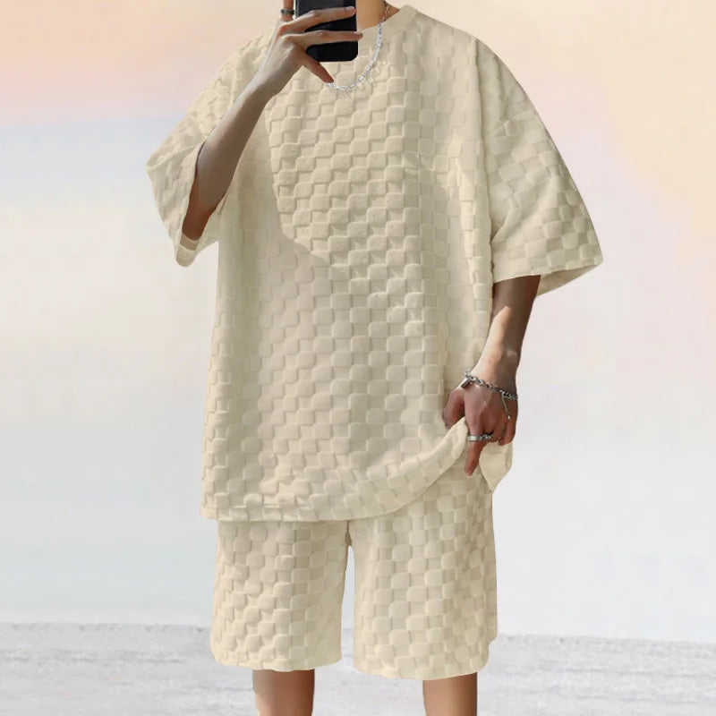 Men's Oversized Chessboard Plaid Shirt & Shorts Set – Loose Summer Leisure 2-Piece
