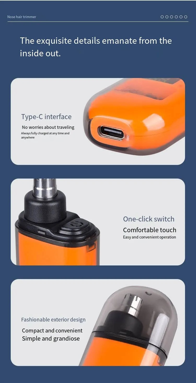 Clean. Precise. Painless. — Portable Rechargeable Nose & Ear Hair Trimmer | Mini Compact Design, Safe Blade, Men’s Grooming