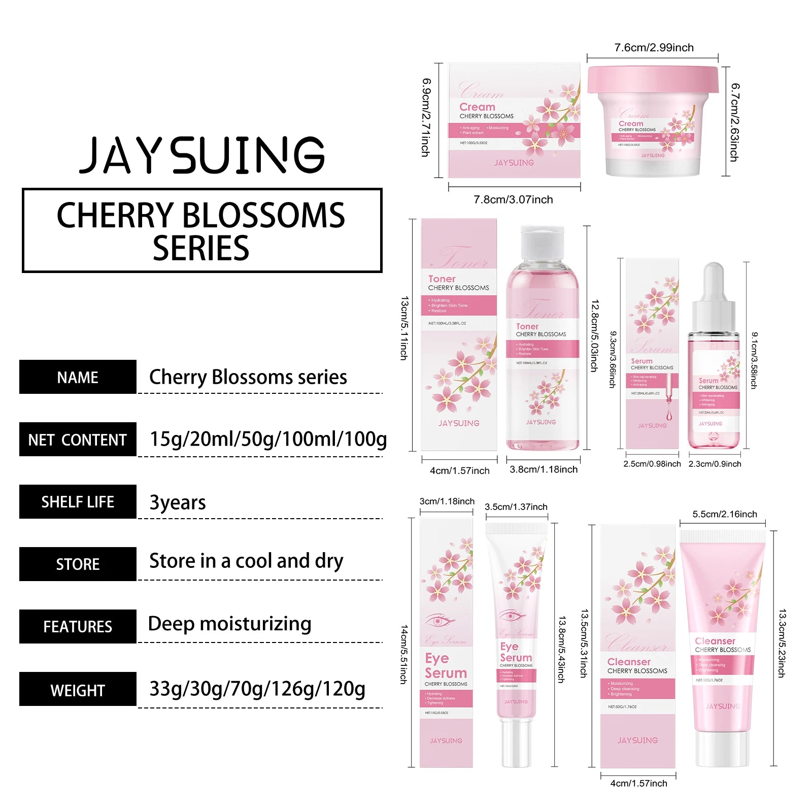 Sakura Skincare Set – Cherry Blossom Face Cream, Serum, Toner, Cleanser & Eye Cream for Women