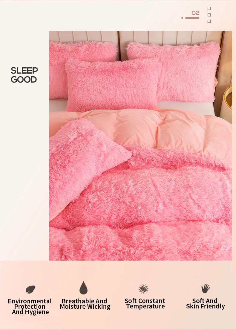 Plush Faux Fur Duvet Cover Set – Luxurious 3-Piece Bedding, 16 Colors & 10 Sizes