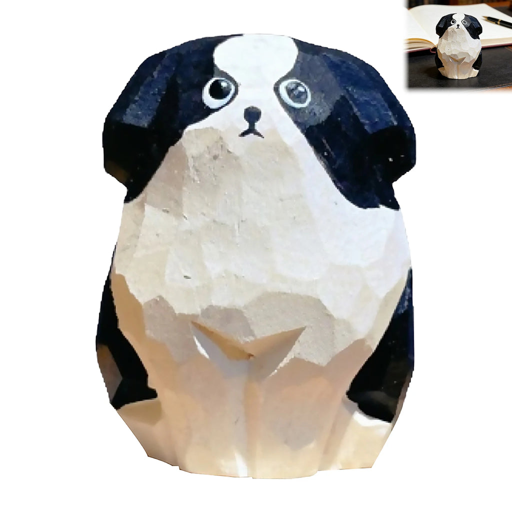 Hand-Carved Wooden Border Collie Figurine