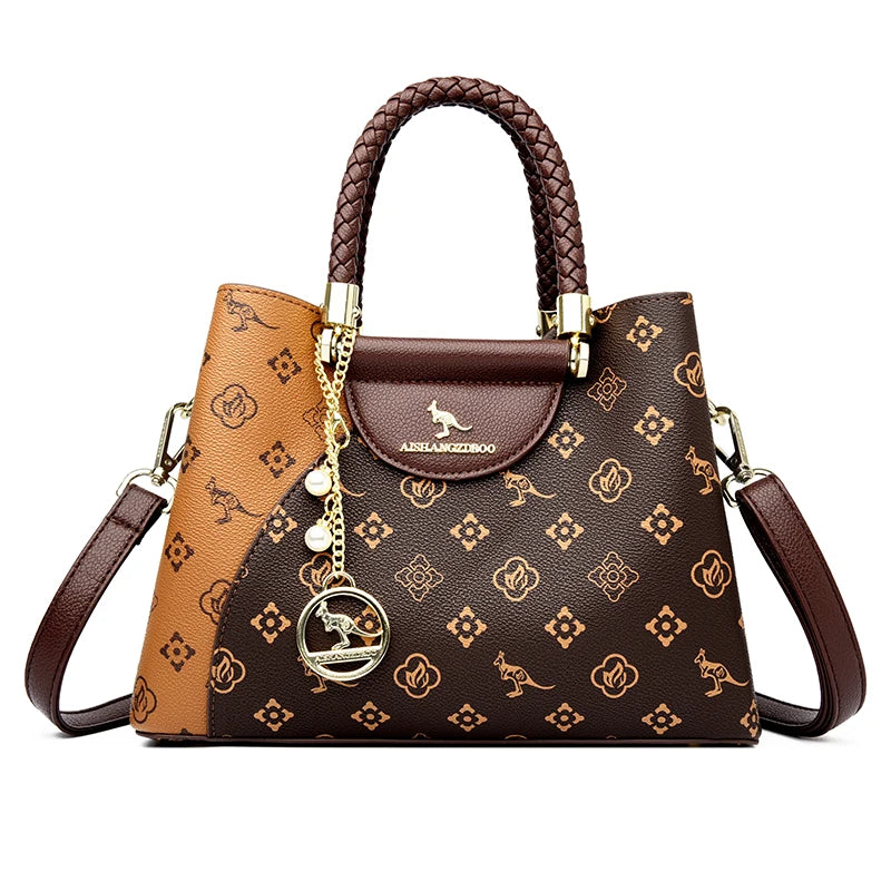 VANDERWAH Woven Handle Alligator Microfiber Leather Tote – Luxury Designer Shoulder Handbag for Women