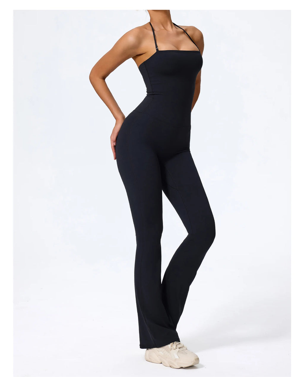 Women's Sleeveless Yoga Jumpsuit – Gym Flared Overalls Neck-Hanging Backless Sportswear