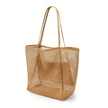 Women's Large Capacity Beach Tote Bag – Durable Polyester Woven Shoulder Bag for Travel & Shopping