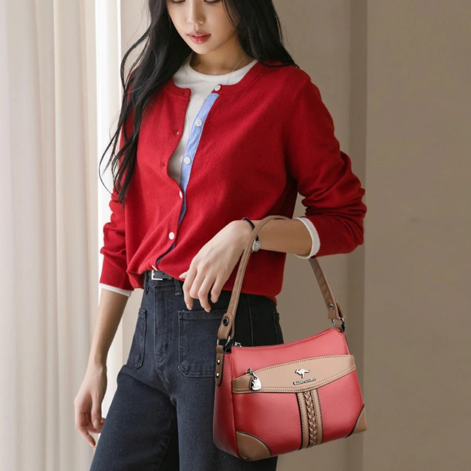 Luxury Genuine Leather Flap Shoulder Bag – Sequin Crossbody Handbag for Women