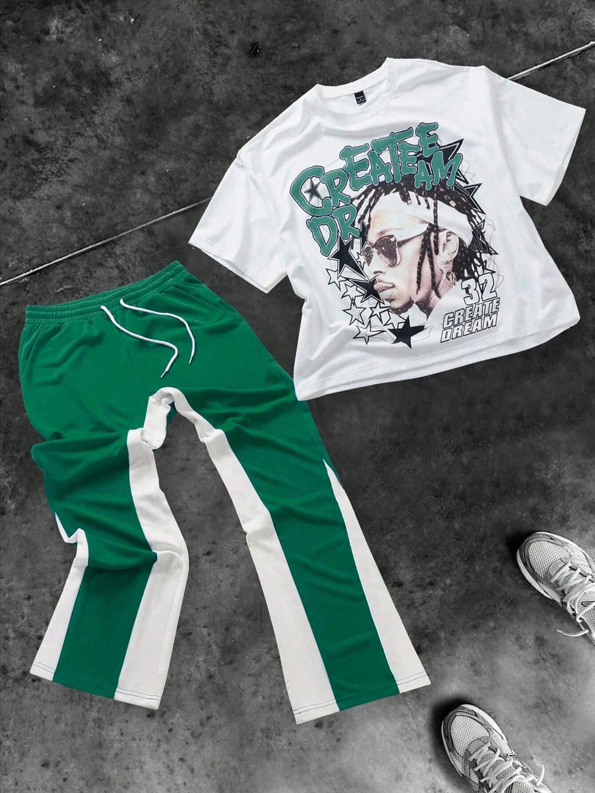 Men's Hip Hop Round Neck Short Sleeve T-Shirt & Drawstring Pants 2-Piece Set