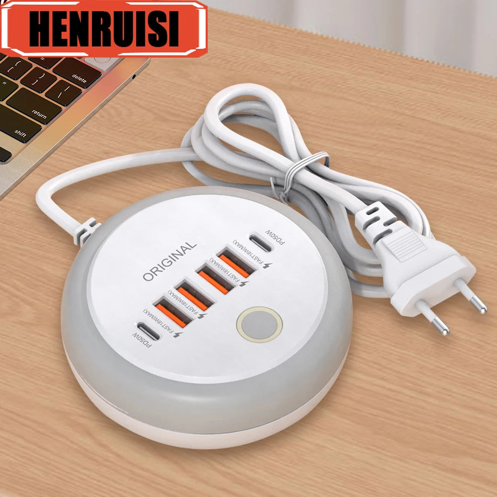 50W Multi-Port Power Strip — USB-C PD & USB-A Fast Charging Desktop Charger