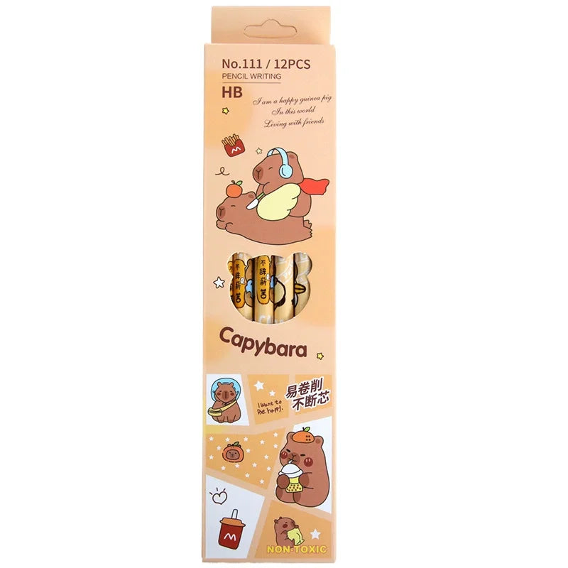12-Piece Capybara Pencil & Eraser Set