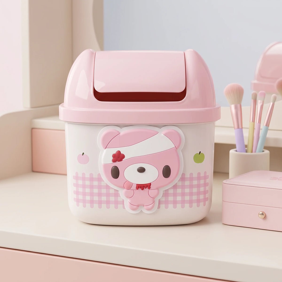 Pink Bear Mini Desktop Trash Can