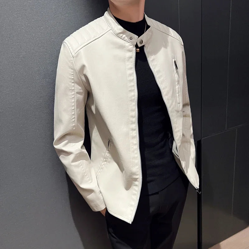 Men's Faux Leather Jacket – White or Black Slim Fit