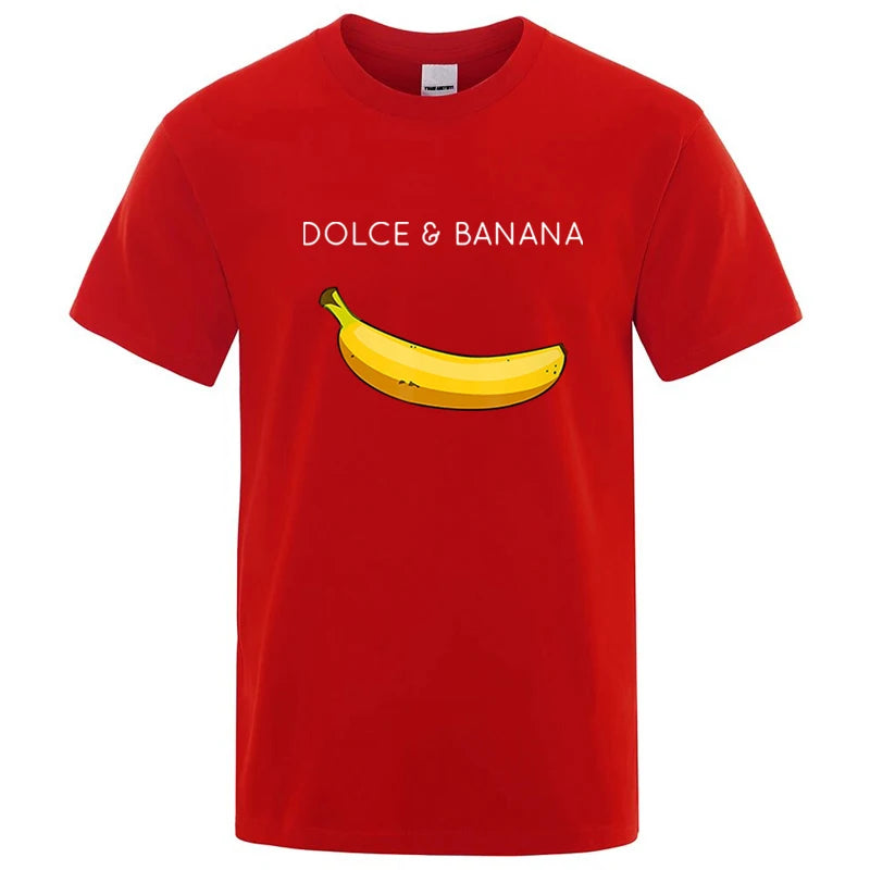Men's Funny Banana Print T-Shirt — Loose Casual Cotton Blend Short Sleeve Tee