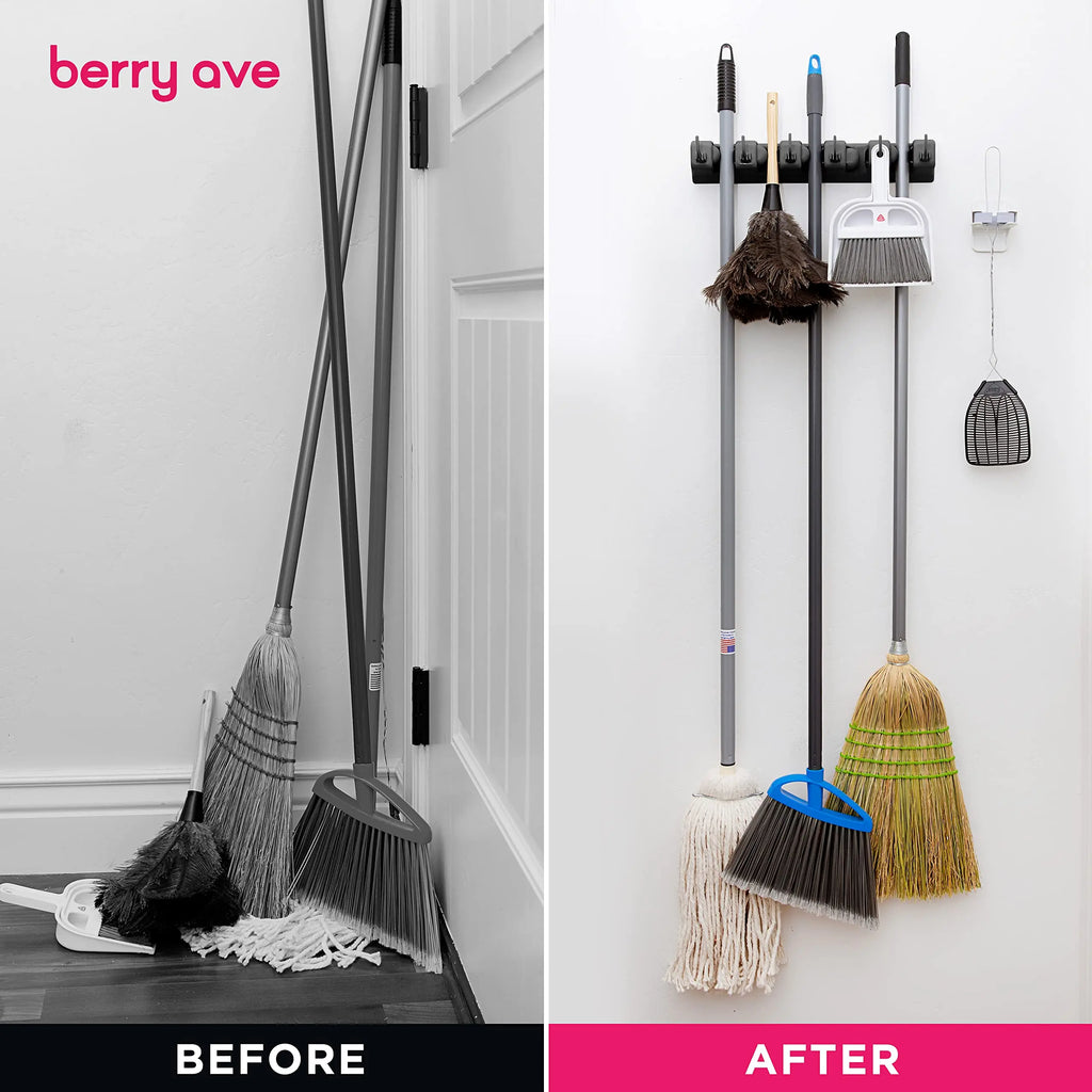 Wall Mounted Mop & Broom Holder — 3/4/5 Position Multi-Functional Storage Rack