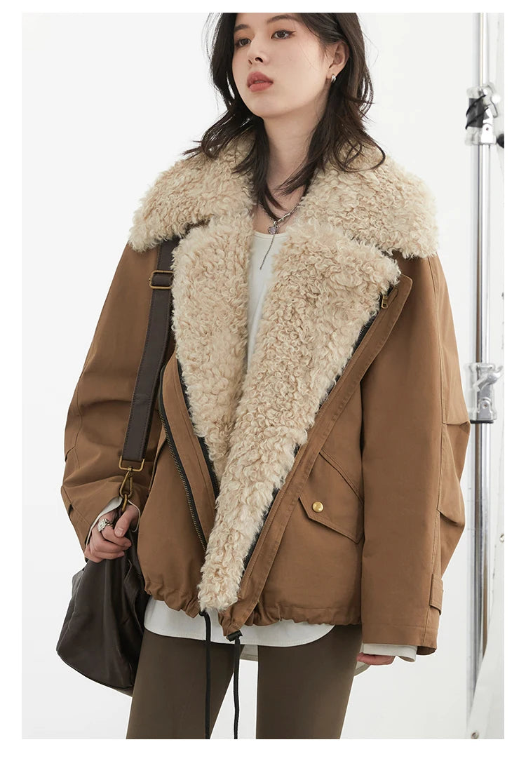 Women's Retro Motorcycle Cotton Overcoat – Loose Thick Streetwear Jacket