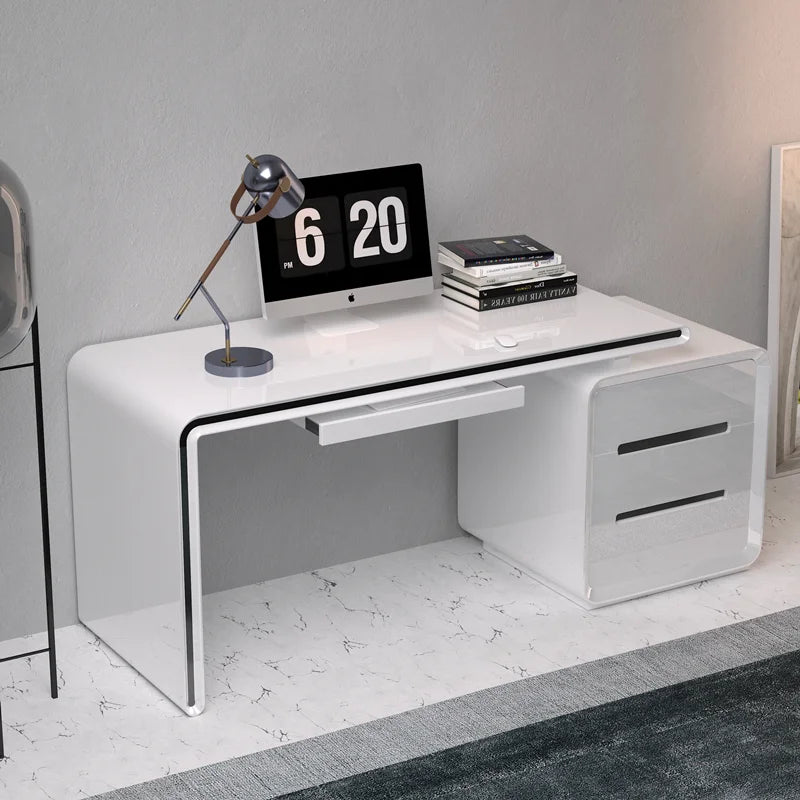 Modern Office Computer Desk with Cabinet & Keyboard Shelf — MDF Writing Workstation