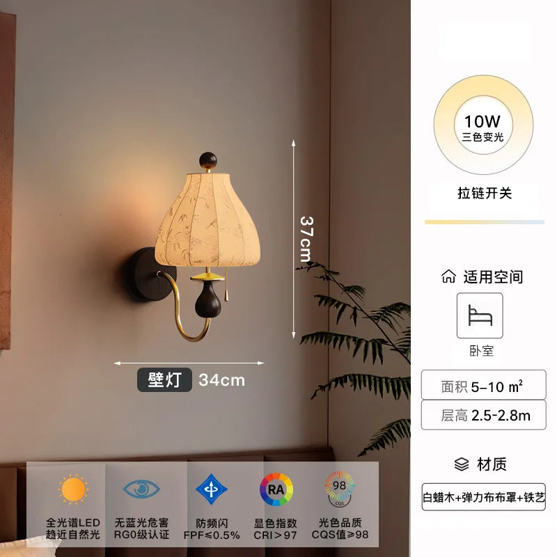 Vintage Floor Lamp – Wood & Fabric Shade