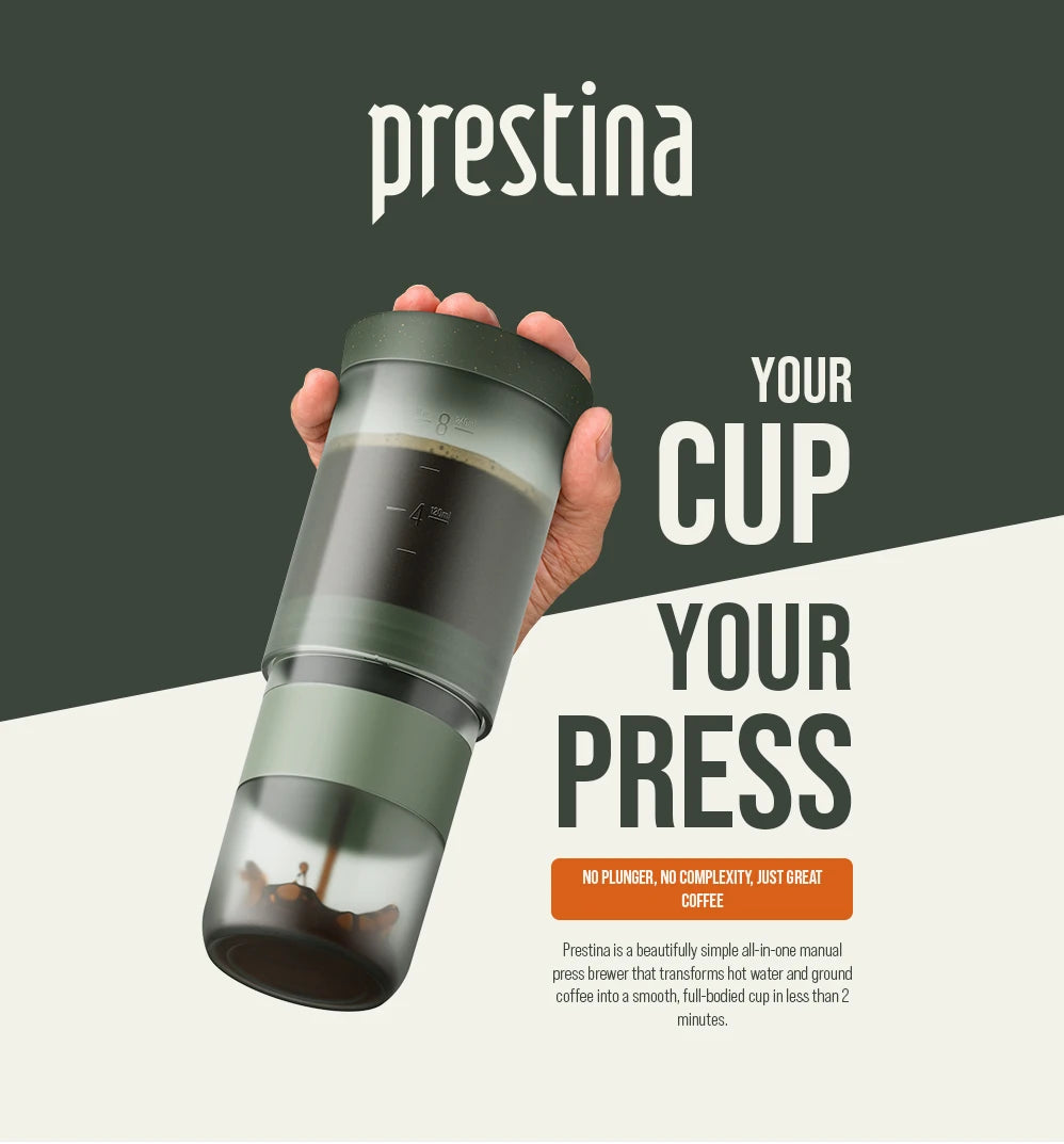 Coffee Anywhere, Anytime — WACACO Prestina All-in-1 Portable French Press | Foldable Manual Brewer for Camping, Hiking & Travel