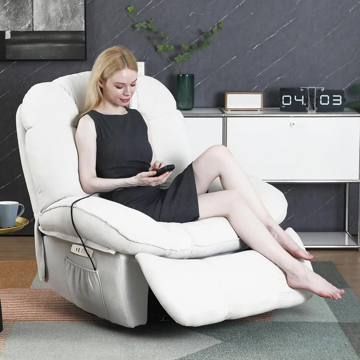 Chenille Power Recliner with Heat, Massage & USB-C