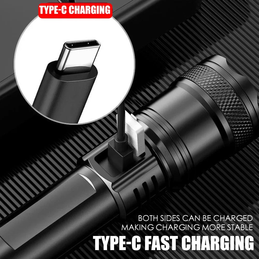 100000LM Super Bright Rechargeable LED Flashlight – Long Range Waterproof Camping Torch