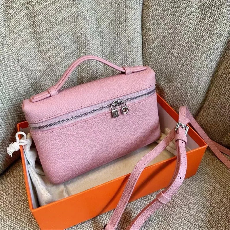 Genuine Leather Lychee Pattern Crossbody Bag – Shoulder Lunch Box Makeup Handbag for Women
