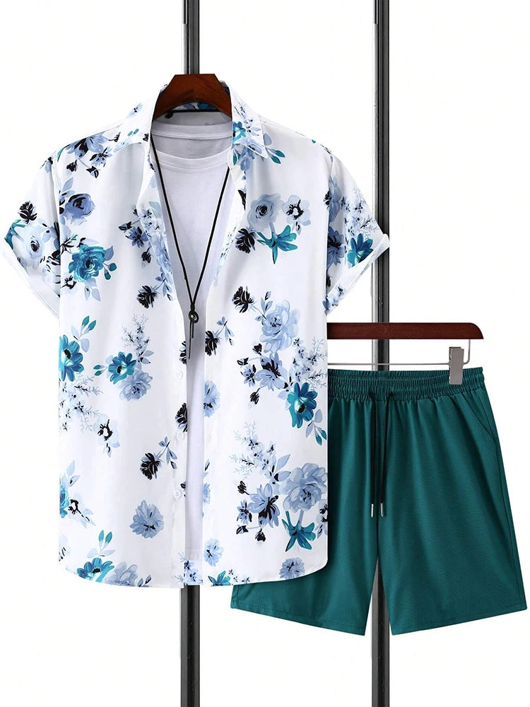 Men's Hawaiian Short Sleeve Shirt & Beach Shorts Set – Summer Vacation 2-Piece