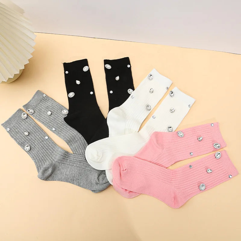 Women's Rhinestone Socks – Cotton-Blend Sparkle