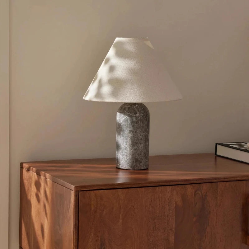 Marble Base Lamp – Tapered Fabric Shade