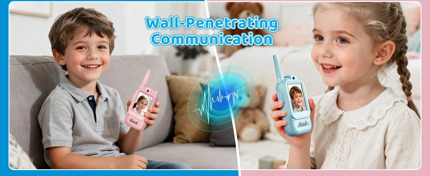 Kids Video Walkie Talkies 2-Pack – HD Screen, Face-to-Face Video, Voice Effects, 400m Range, No WiFi