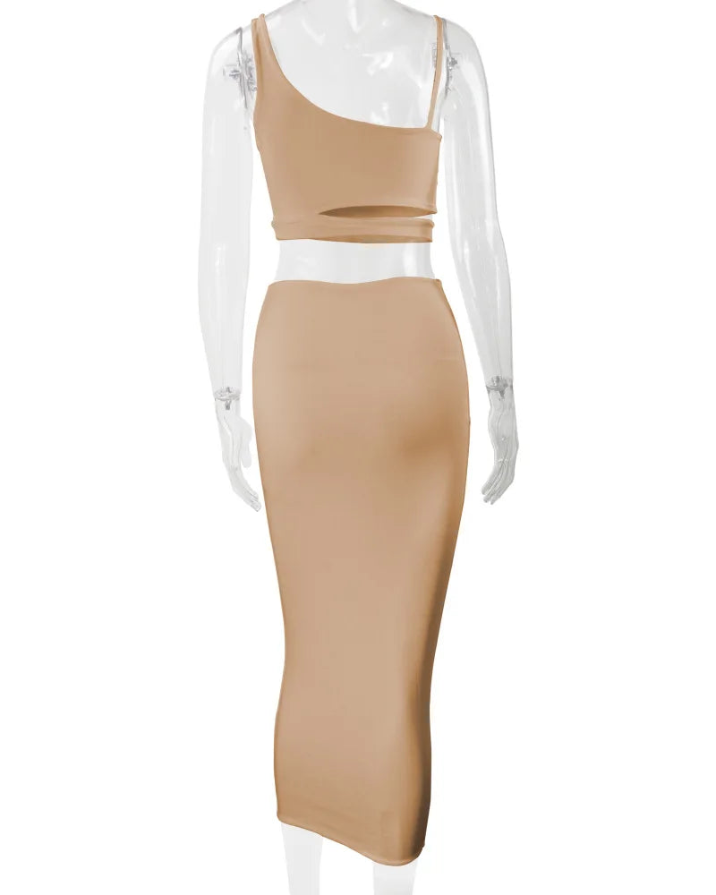 Sexy Pleated Hollow-Out Two-Piece Dress — Elegant Long Night Party Dress