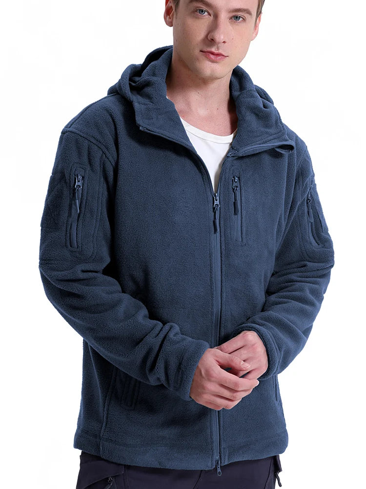 Men's Tactical Fleece Jacket – Full Zip Military Hoodie with Multi-Pockets for Hiking & Hunting
