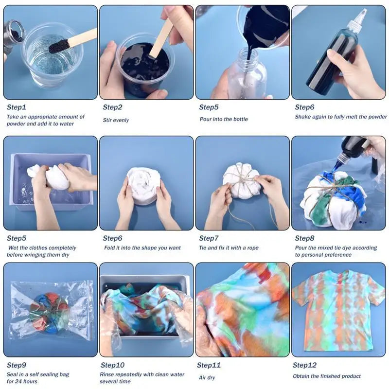 Transform Any Fabric with Color — Tie Dye Powder | 50ml Bottle, 27 Colors, Cotton & Nylon, No-Cook Formula