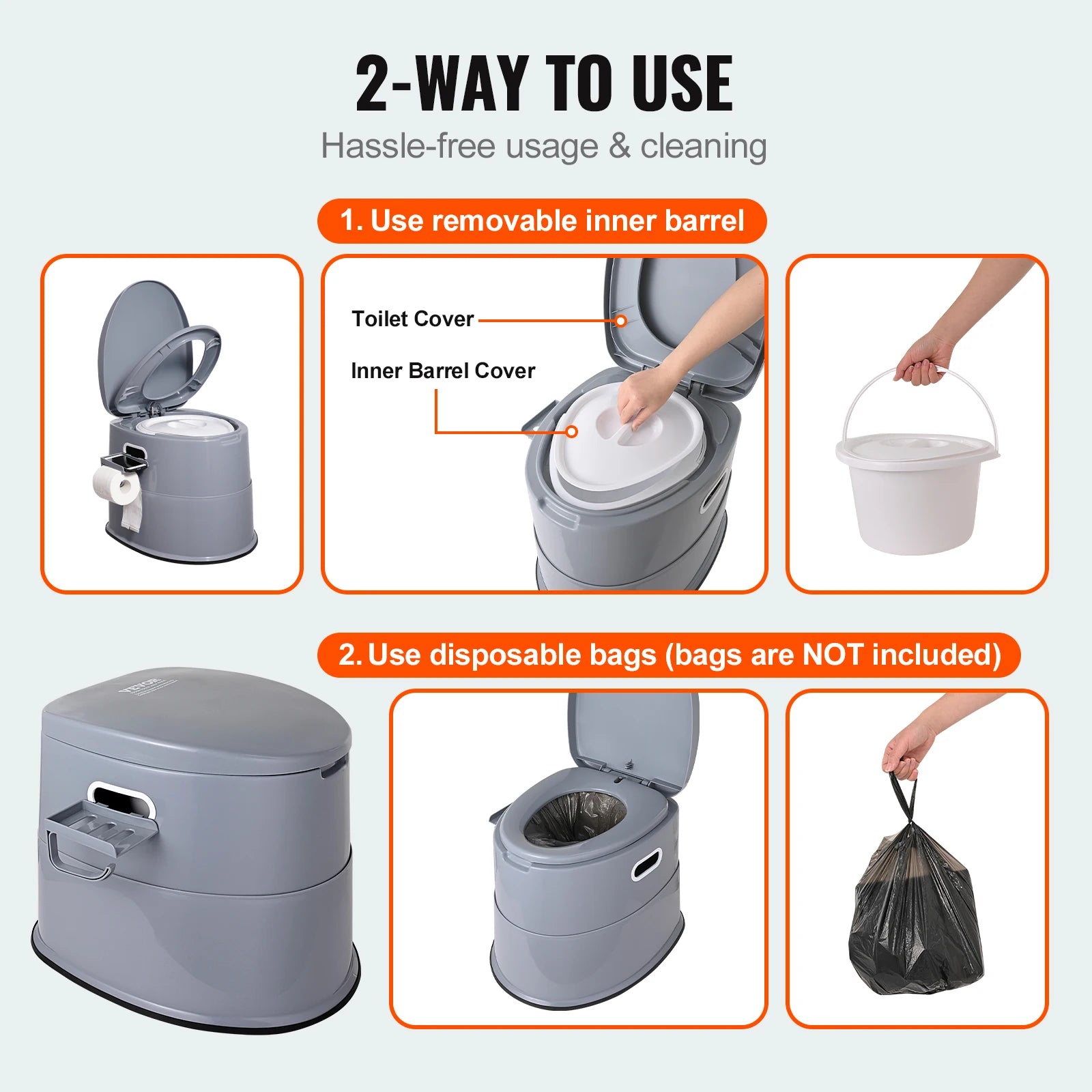 SucceBuy Portable Toilet for Camping — 1.3 Gal Detachable Bucket, 300 lb Capacity, Odor-Seal Lid