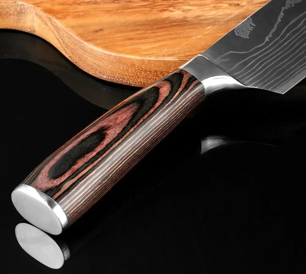 Damascus Kitchen Knife Set — Japanese Santoku, Cleaver, Slicing & Boning Knives