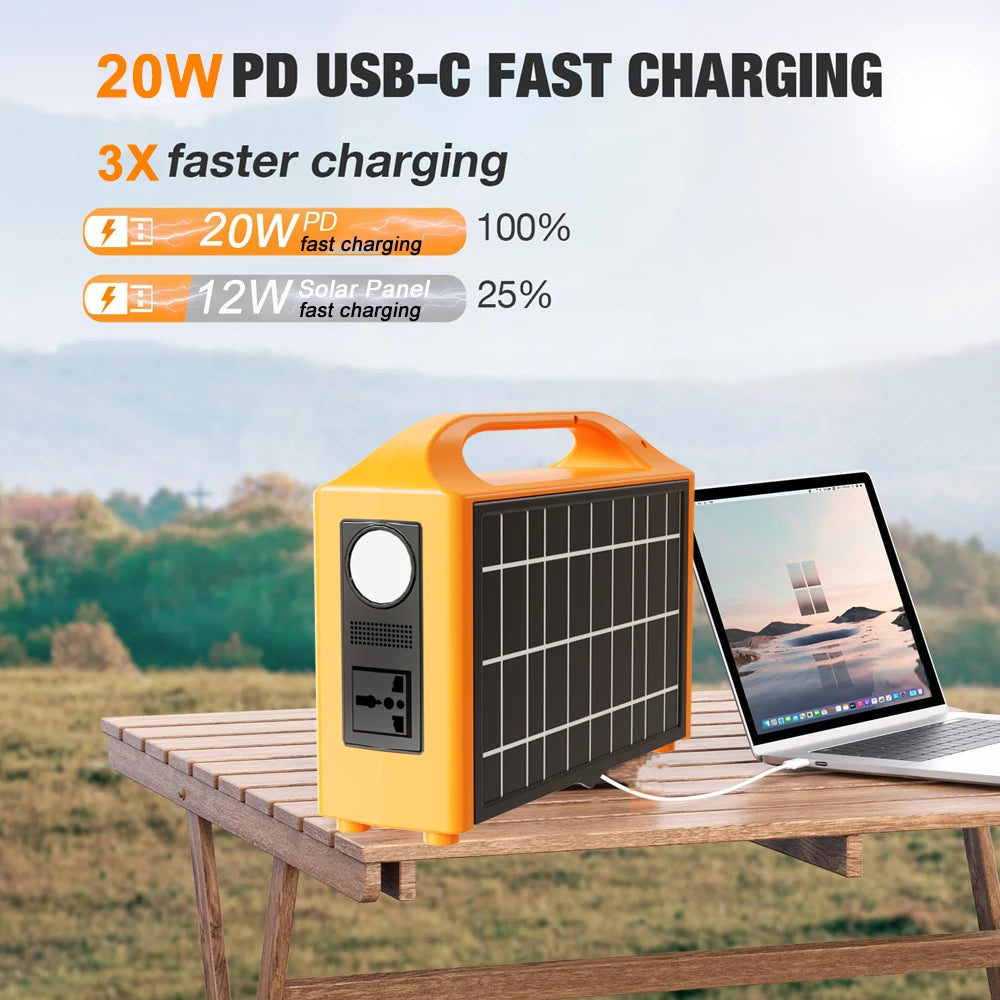 jsdsolar 100W Portable Solar Power Station — AC 110V/220V LiFePO4 Power Bank UPS for Camping & Outdoor