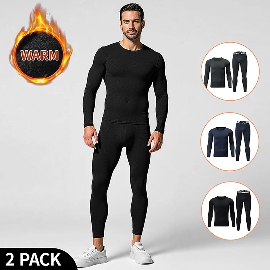 Men's Slim Fit Thermal Base Layer Set – Long Sleeve Top & Pants Warm Underwear (S–3XL)