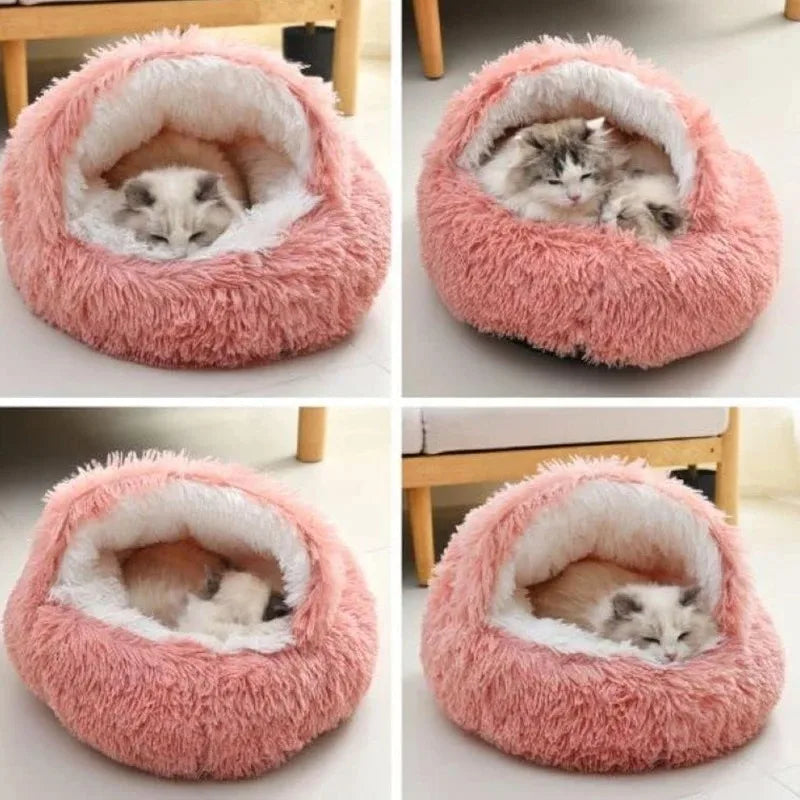 2-in-1 Soft Plush Round Pet Bed with Cover – Warm Cave Nest for Small Dogs & Cats, 50cm