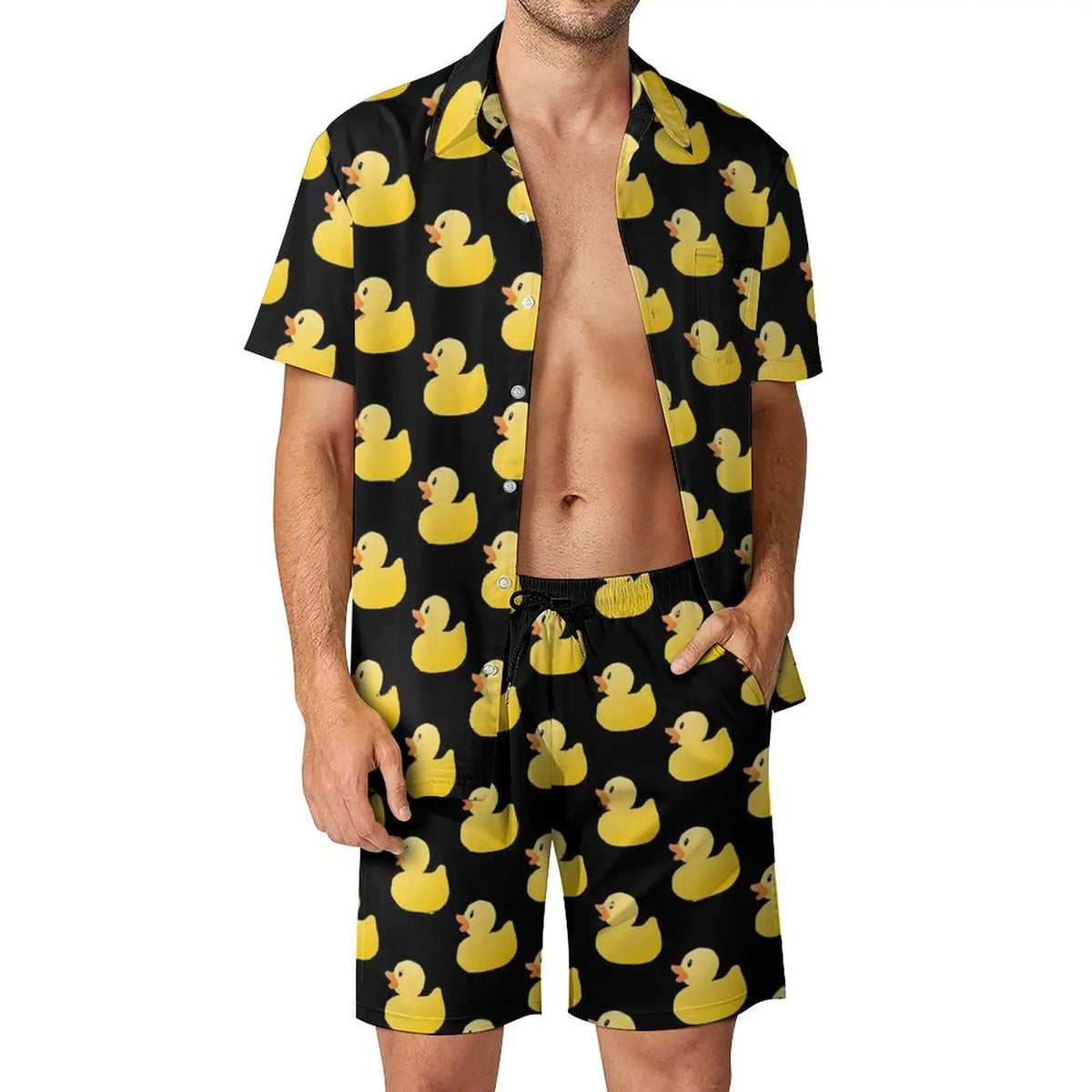 Men's Yellow Rubber Duck 3D Print Shirt & Beach Shorts – Hawaiian Streetwear Set