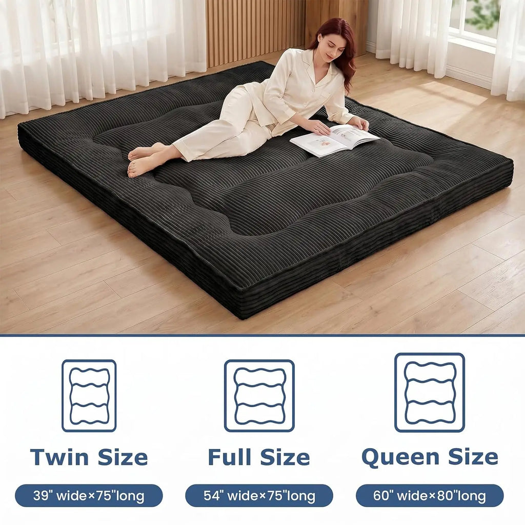 Sleep Anywhere in Comfort — Extra Thick Japanese Floor Futon Mattress | Memory Foam, Foldable, Anti-Slip for Adults & Guests