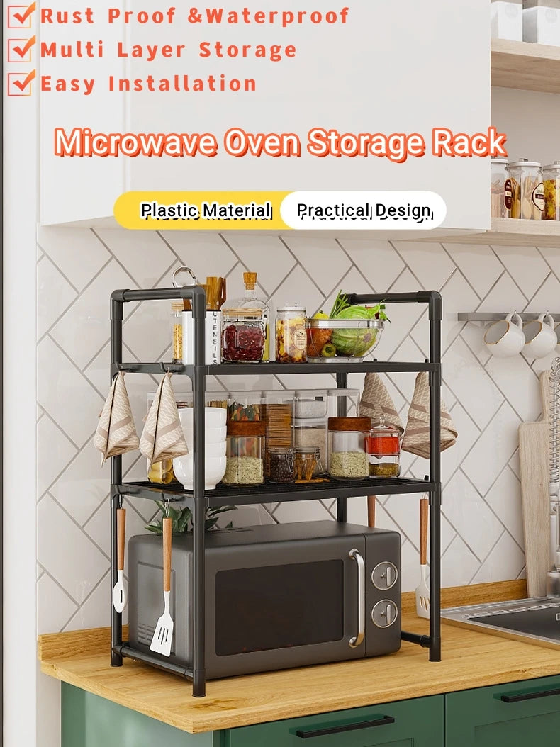 Metal Countertop Microwave & Kitchen Storage Rack — 2 & 3-Layer Utensil & Tableware Organizer