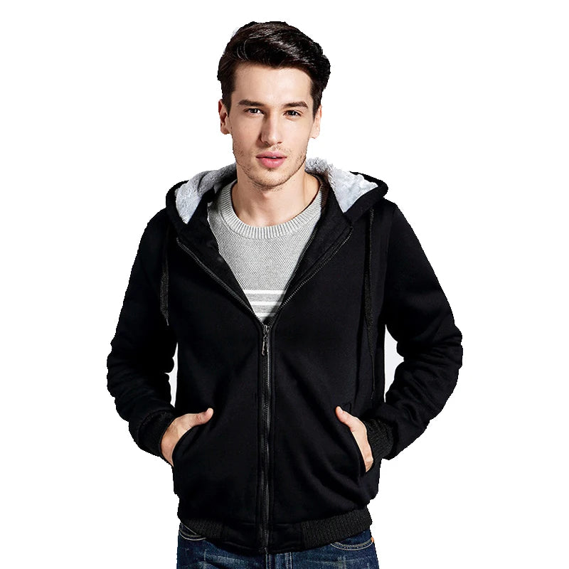 Men's Camouflage Fleece Hooded Zip Jacket – Thick Streetwear Coat for Autumn & Winter