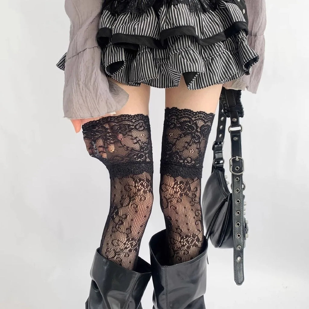 Women's Lace Thigh-High Stockings – Solid Color