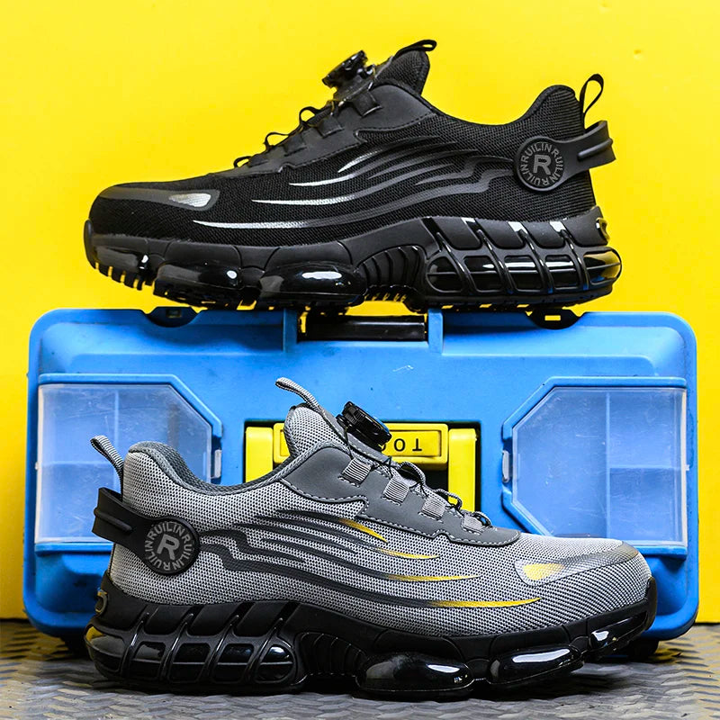 Men's Air Mesh Button-Closure Work Shoes