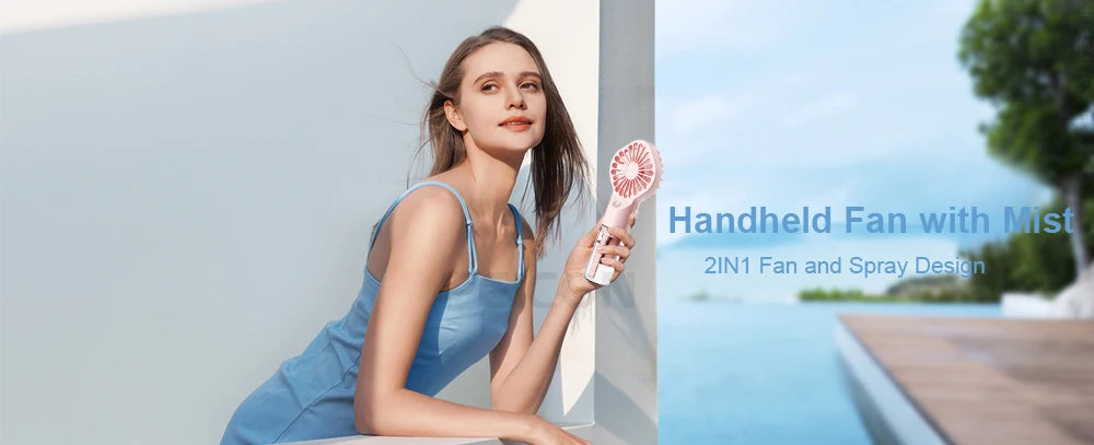 Portable Handheld Mist Fan with Humidifier — USB Rechargeable Mini Water Spray Fan